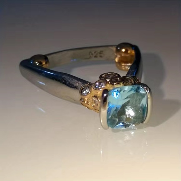 Anthropologie Jewelry - - 14k Yellow & White Gold Vermeil & Aquamarine Handcrafted Ring 6 1/2